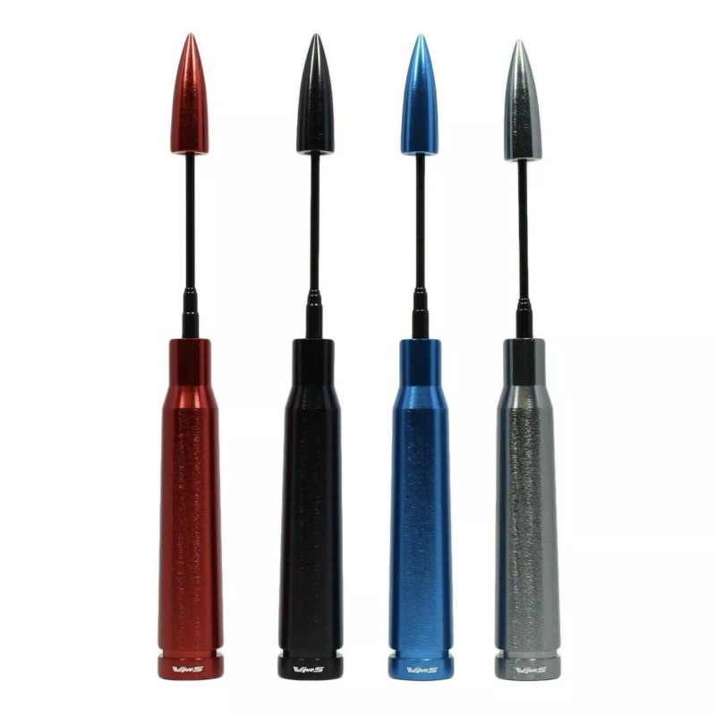 VMS RACING Anti-Theft Retractable Red 50 Caliber Bullet Stubby Antenna