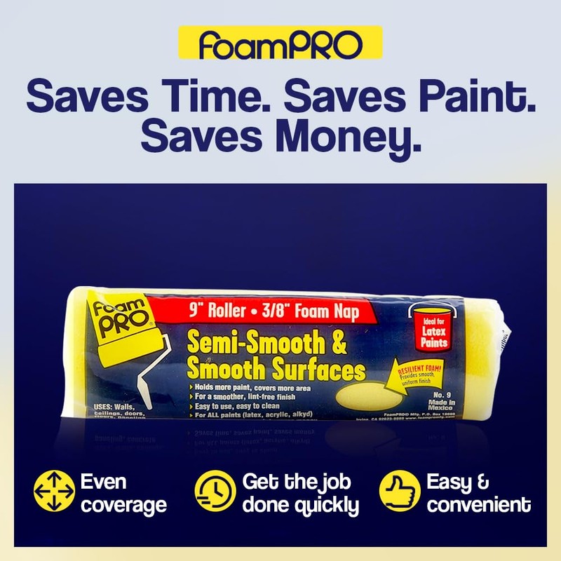 FoamPro 9 Paint Roller Cover for Smooth & Semi-Smooth Surfaces|