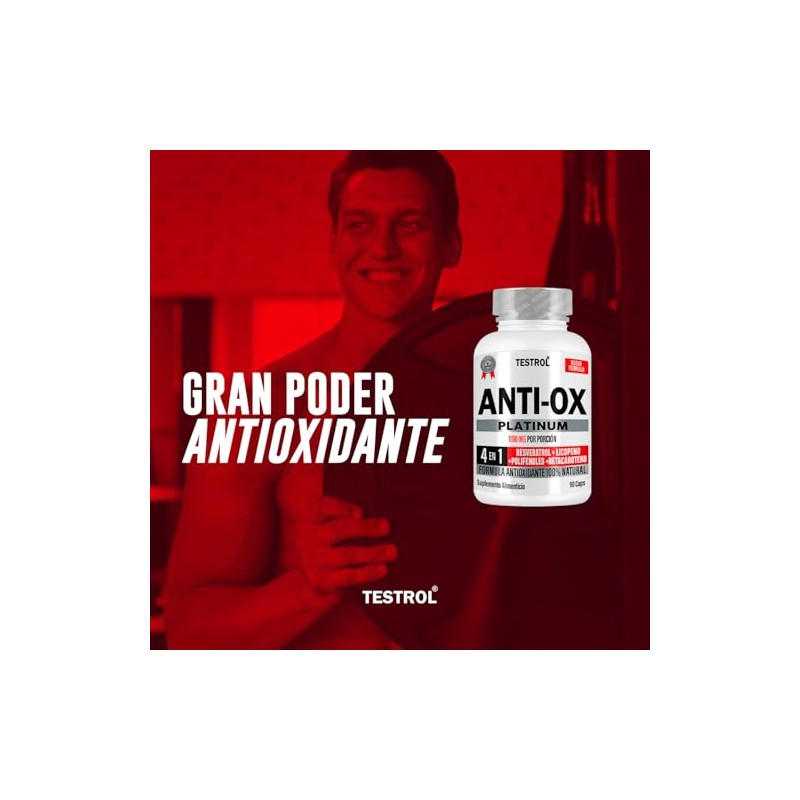 Testrol Anti Platinum 1100 Suplemento Resveratrol Licopeno Polifenoles Betacaroteno Cápsulas