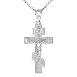 Claddagh Gold - Sterling Silver Russian Orthodox IC XC NIKA Cross Crucifix Pendant Necklace, 22"
