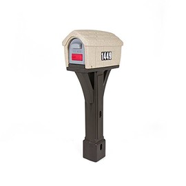 Simplay3 Classic Home Plastic Residential Mailbox & Post Mount Combo Kit with 2 Access Doors - Washed Stone/Espresso Brown, Made in USA
