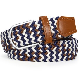 Braided Stretch Belt for Men Elastic Woven Golf Belt for Casual Pants, Jeans, Shorts (Blue Beige Brown, Fit Waist 31"-34")