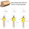 Sinoprotools Bullnose Bead Router Bits, 1/2-Inch Shank 3 Bits Set,