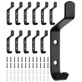 Kureny Pack of 12 Coat Hooks, Coat Hooks for Screwing, Coat Hooks Black, Towel Hooks for Drilling, Screws Invisible for Bathroom, Bedroom, Door, Cupboard