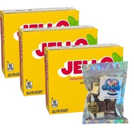 Gelatin Dessert Mix - 3 oz Boxes (Pack of 3) - with Candy Freezer Freeze Dried Ice Cream Bites (Island Pineapple) - Candy