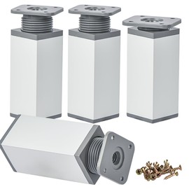 Btowin VCF 2 Inch/5cm Adjustable Furniture Legs, 4 Pcs Matte Silver Square Aluminum Alloy Furniture Support Feet, Adjustable Height 0-20mm Replacement Leg Table Legs for Cabinet Desk Sofa Cupboard