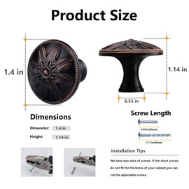 8 Pack - Oil Rubbed Bronze Knobs for Cabinets and Drawers,Flower Bronze Kitchen Cabinet Drawer Knobs,1-2/5” Dia Bathroom Drawer Knobs Oil Rubbed Bronze Knobs for Dresser Drawers
