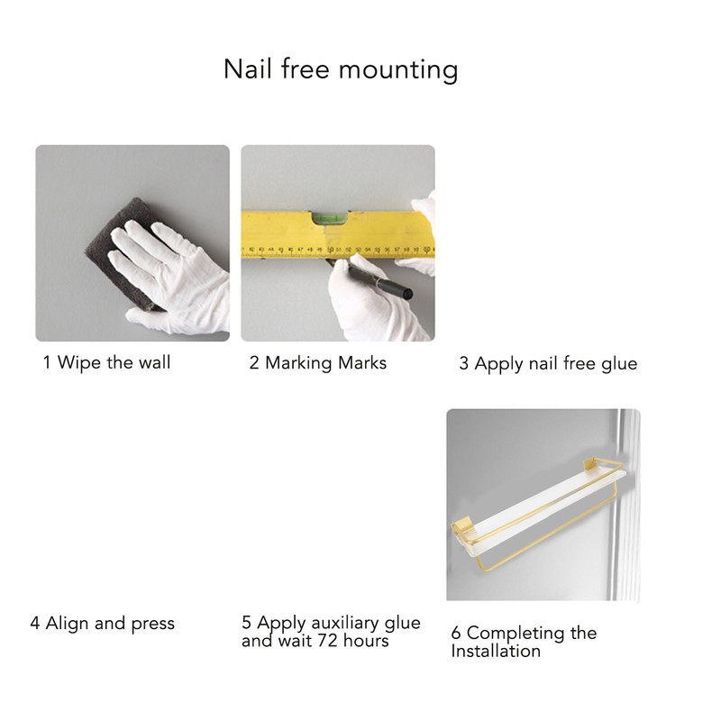 Bathroom Wall Shelf Space Aluminum and Acrylic Rustproof Punch Free