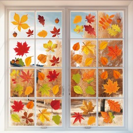 Autumn Decorations Window Stickers, 100Pcs Fall Window Clings, Removable Reusable Double-Sided Window Stickers for Autumn Thanksgiving Harvest Party Mirrors