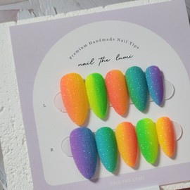 Rainbow Sugar  Handmade Nail Tips - Coffin / 레인보우 슈가  수제네일팁 - 코핀