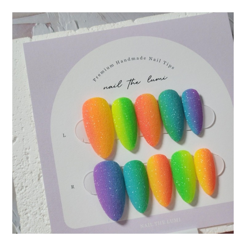Rainbow Sugar Handmade Nail Tips - Coffin / 레인보우 슈가