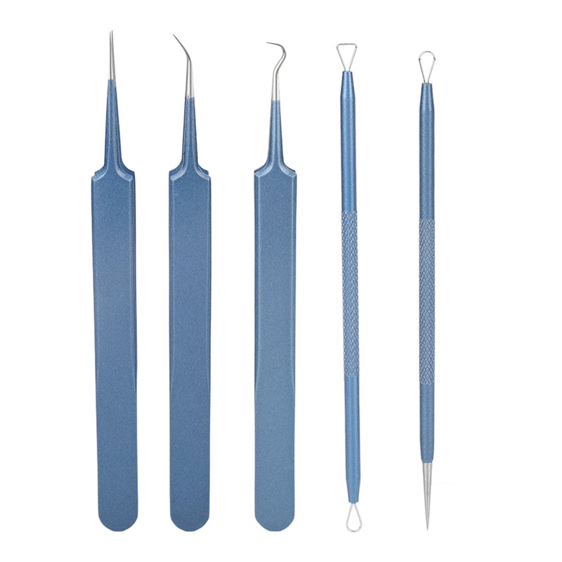5pcs Blackhead Remover Professional Stainless Blue Acne Needle Tool Set