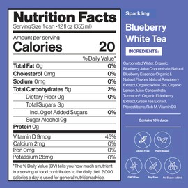 Happy Being Sparkling Nutrient-Rich Blueberry White Tea – Infused with Turmeric, Elderberry, Vitamin D3, Caffeine Free, Plant-Based, Low Calorie & Low Sugar Drinks, 12oz (4 Pack)