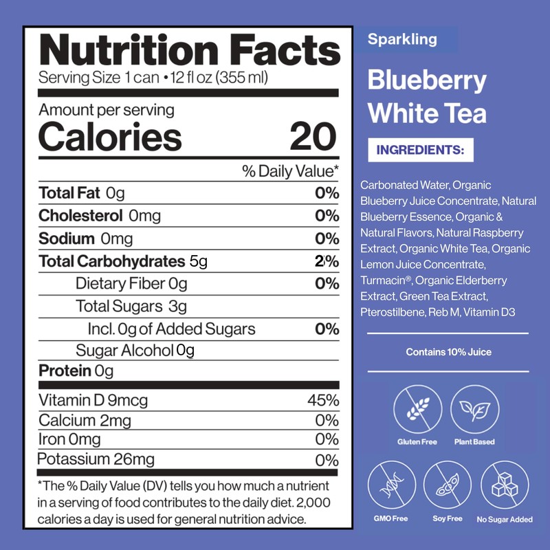 Happy Being Sparkling Nutrient-Rich Blueberry White Tea – Infused with