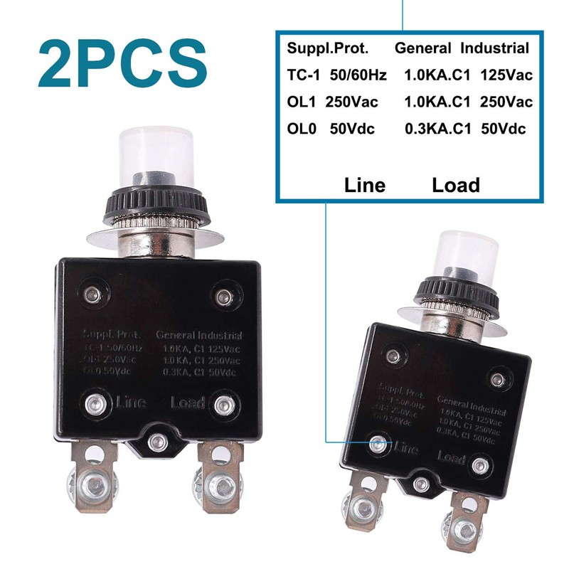 mxuteuk 2Pcs 30Amp Circuit Breakers Push Button Manual Reset 125/250V