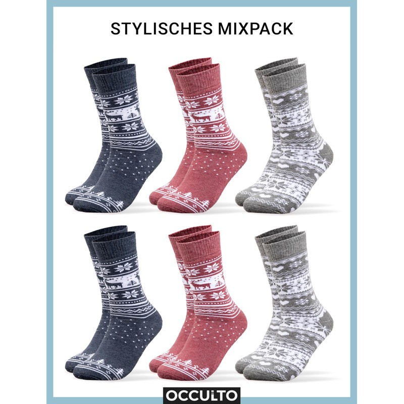 Occulto Women's Norwegian Socks Pack of 6 (Model: Frida), Grey