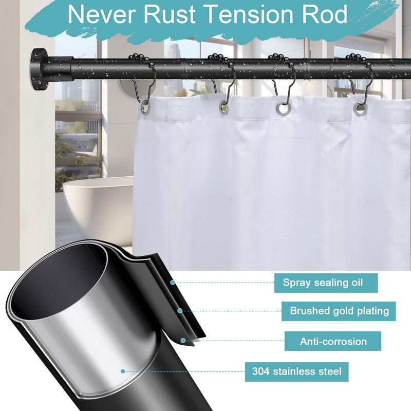 YNL Black Shower Curtain Rod 32-94 Inch(2.7-7.8ft), Non-Slip, Never Rust,