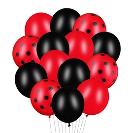 50pcs Red and Black Latex Balloons, 12 inch Black Polka Dot Red Latex Balloons for Ladybug Balloons Wedding Birthday Halloween Baby Shower Graduation Poker Card Party