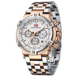 MF MINI FOCUS Business Men Watches (Chronograph/Waterproof/Luminous/Calendar/24 Hours) Big Face Stainless Steel Band Watches for Men
