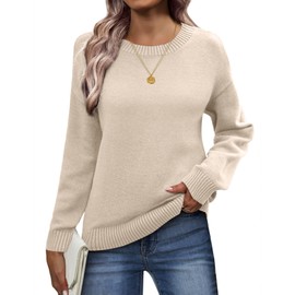 Zeagoo Fall Sweaters for Women 2025 Long Sleeve Crewneck Ribbed Knit Pullover Sweater Loose Fit Basic Cream Tops XXL