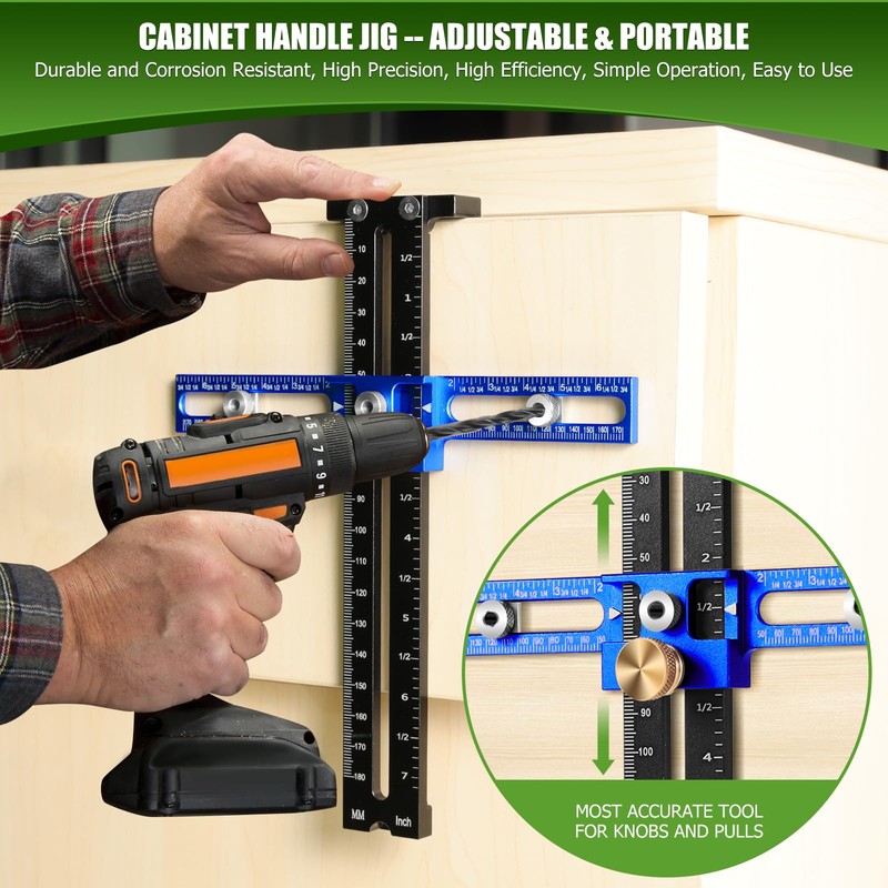Poiyham Cabinet Hardware Handle Jig, Adjustable Cabinet Hole Drilling Template
