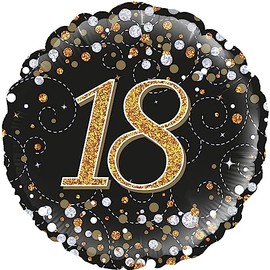 Oaktree 18" 18th Sparkling Fizz Birthday Black & Gold Holographic