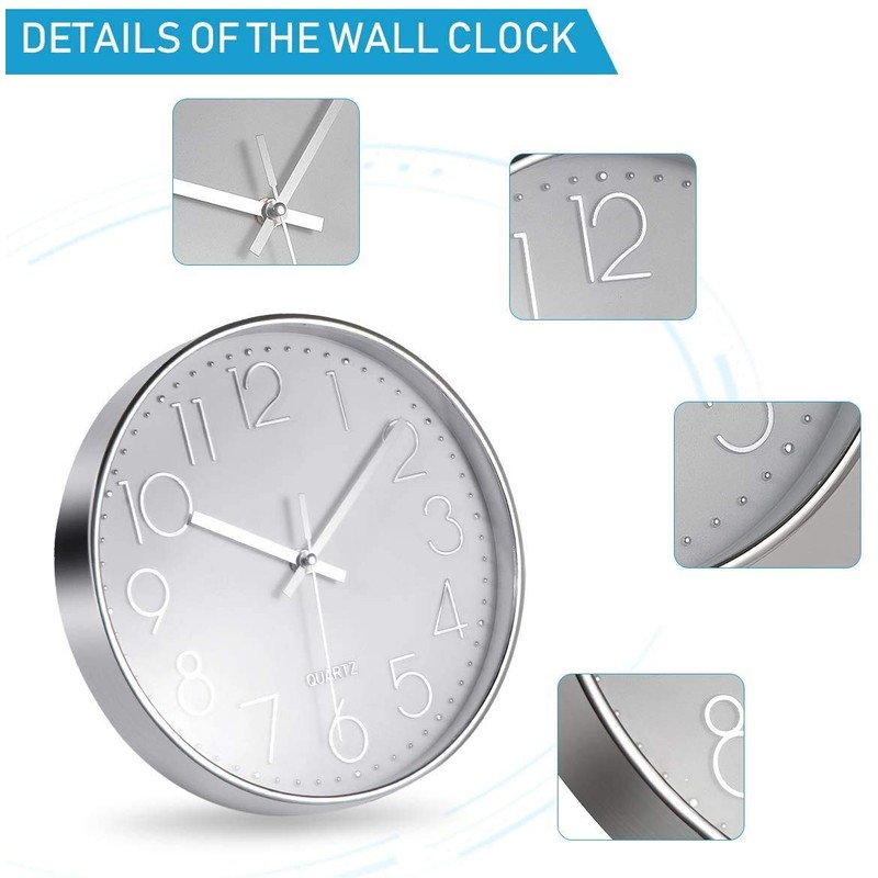 Delgeo Premium Silver Wall Clock, Wall Decoration, Modern Silent Wall