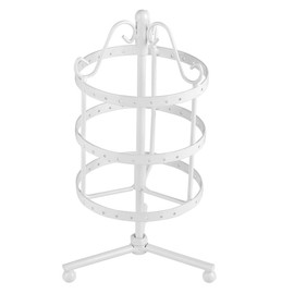 Rotating 3 Layer Earrings Display, 72 Holes Rotating Earring Organiser Display Stand Metal Jewellery Holder (White)