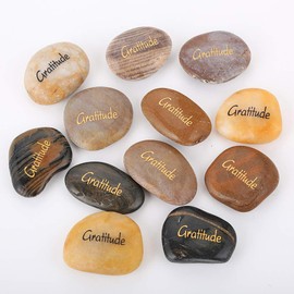 ROCKIMPACT 12pcs Gratitude Inspiration Rock Engraved Pocket Stone Natural River Rock Word Stone Bulk Lot Gratitude Stones (Pack of 12, Gratitude Rocks)