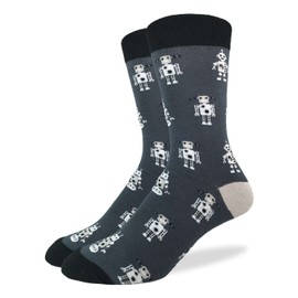 Good Luck Sock Men's Robot Socks, Gray, Adult, Shoe Size 7-12