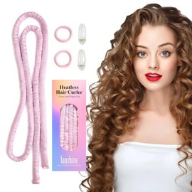 Lanzhire-Diadema rizadora sin calor para rizos durante la noche, rizadores finos sin calor para cabello largo y corto (rosa A)