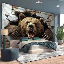 FENDROM Wild Aggressive Powerful Bear Tapestry Wall Hanging Fierce Bear in Wall Holes for Bedroom Animal Tapestries Wall Decor for Home Living Bedroom Dorm
