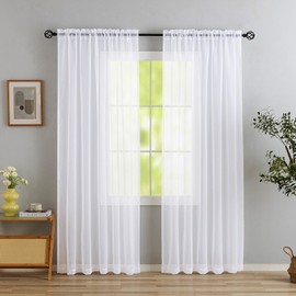MYSTIC-HOME White Sheer Curtains 95 Inch Length, Elegant Sheer Curtains for Bedroom, Rod Pocket Window Voile Sheer Curtain Panels/Drapes/Treatment for Living Room/Bedroom, 2Pcs, Each 52" W x 95" L