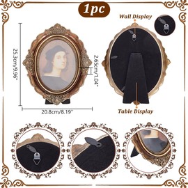 nbeads Vintage Picture Frame, Oval Carved Photo Frame, 25 x 21 cm, Retro Photo Frame, Antique Photo Frame, Glass Photo Frame, Stand for Table and Wall Display