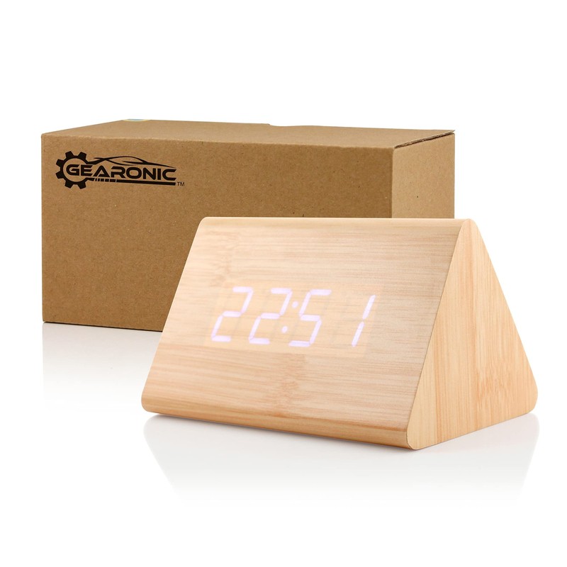 GEARONIC Digital Alarm Clock Wooden Alarm Clock Wood Modern Triangle