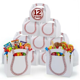 ArtCreativity Baseball Party Favors, Pack of 12 Cardboard Gift Box with Handles, Goodie Gift Bags Treat Boxes for Candy, Cookies, & Toys, Team Baseball Snack Bag, Sports Themed Birthday Bulk Supplies