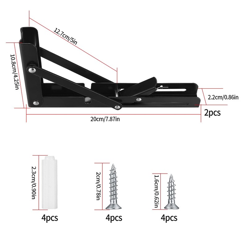 Folding Console, Heavy Duty Hinges Foldable, Angle Shelf Brackets, Iron