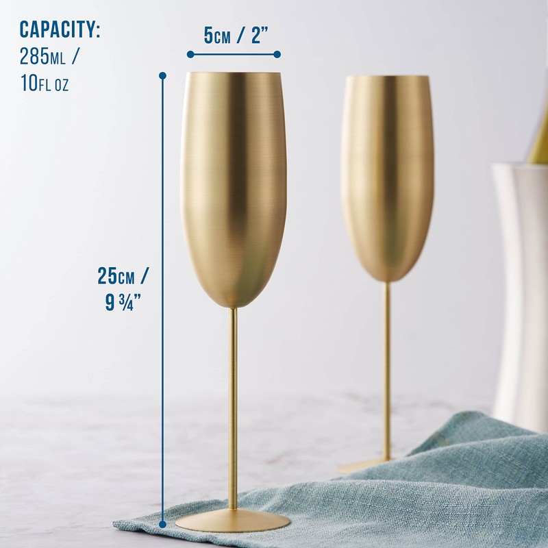 Oak & Steel - 4 Stainless Steel Champagne Flutes with