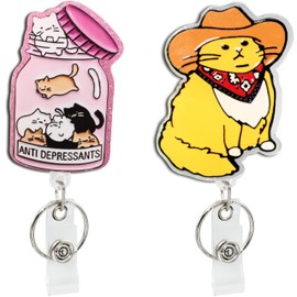 Retractable Badge Reel Cute with Clip and Key Ring for Id Name Card Holder/Nurse Medical Worker Teacher Doctor Student Office School (2 Cats)