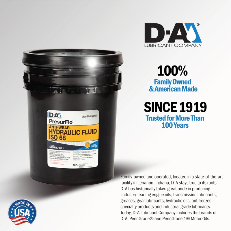 D-A LUBRICANT COMPANY 55118, Presurflo Hydraulic Fluid ISO 68, 5