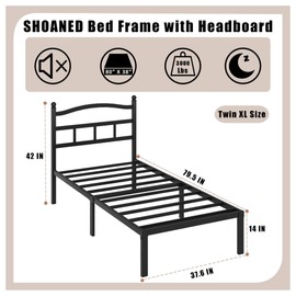SHOANED Metal Bed Frame with Headboard - 14 Inch Twin XL Size Heavy Duty Bedframe Black Basic Steel Slats Platform No Box Spring Needed/Easy Assembly/Noise Free
