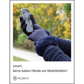 Akaroa Est. 2019 Liz Women's Touchscreen Gloves, Extra-Soft Teddy Lining, Elastic Jersey Material, 100% Vegan (Liz) - Navy Blue, size: L-XL