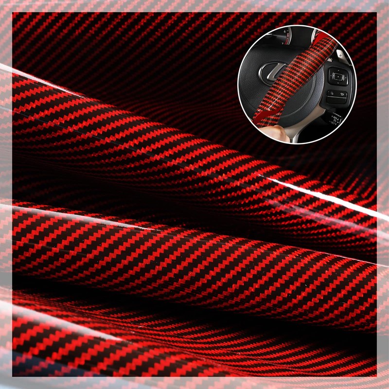 Car Steering Wheel Cover Set Bright Carbon Fiber Wrap Non-Slip