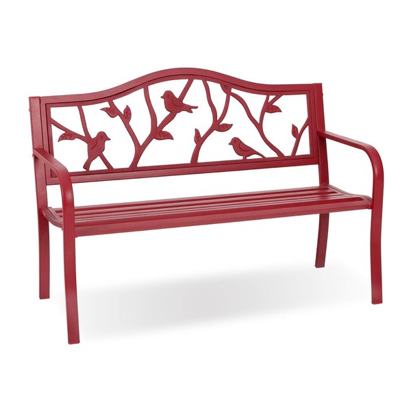 PHI VILLA Red Bird Garden Bench, 50” Metal Outdoor Bench