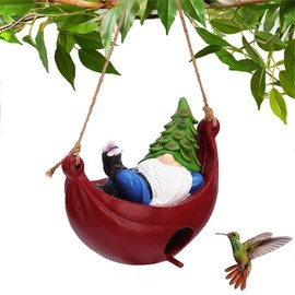 BAYN Bird House for Outside, Hanging Handcrafted Hammock Gnome Resin Outdoor birdhouses Humming Bird, Bluebird, Wren, Camper Hanging Houses nest cage