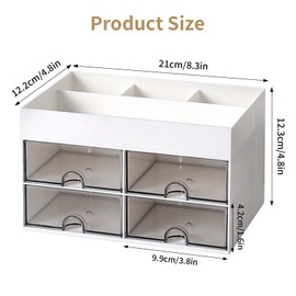 Desk Organiser with 4 Compartments and 4 Drawers - Multifunctional Office Organiser, Space Saving Desk Storage Box for Pen Holder, Remote Control and Small Office Items for Home, Office, School