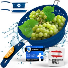 HOME SUPPLY 3-in-1 Faltbares Sieb aus Silikon und rostfreiem Edelstahl, Küchensieb, Nudelsieb, Dampfgar Einsatz, Abtropfsieb, platzsparend, multifunktional, geschirrspülfest, 21cm Marineblau