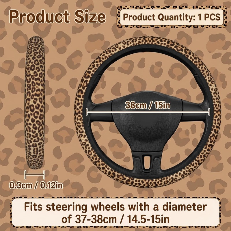 Leopard Print Car Accessories, Fashionable Steering Wheel Cover, Universal Fit