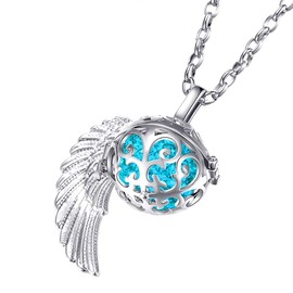 Morella women’s guardian angel necklace stainless steel 70 cm with pendant angel’s wings and chime ball zirconia,in jewellery bag, Stainless Steel