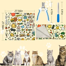 Large Cat Grooming Wrap Self-Adherent Cat Wrap for Cutting Nails with Nail Clipper&File Cat Restraint Burrito Wrap for Nail Clipping Anti-Scratch/Escape, Cat Swaddle Wrap for Calming (27.6*27.6Inch)